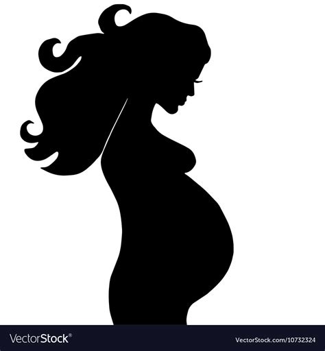 Mom hugs child. . Outline pregnant woman silhouette